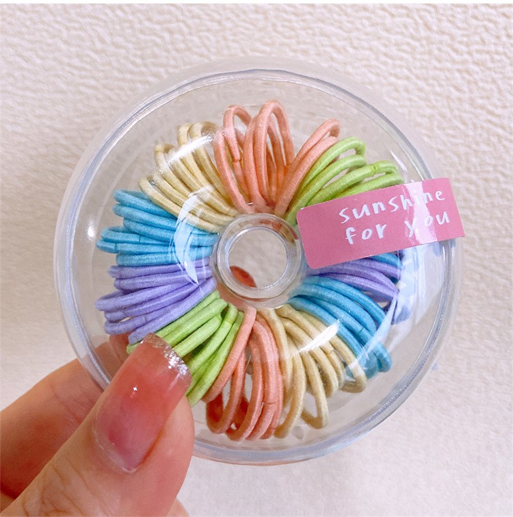 60pcs/box Hot Sale Simple candy color elastic ponytail cotton hair tie hair rubber bands for girls