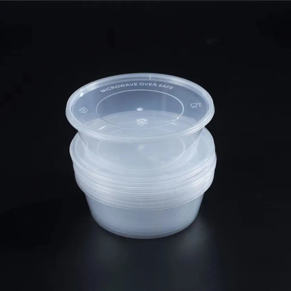 manufacturer takeway PP5 fast food round injection sauce cup with hinged lid plastic disposable bowl with lid Round