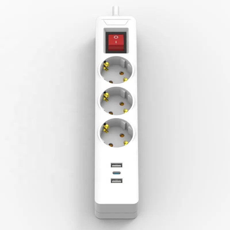 Extension socket 3 outlet surge protector power strip type c ports with usb