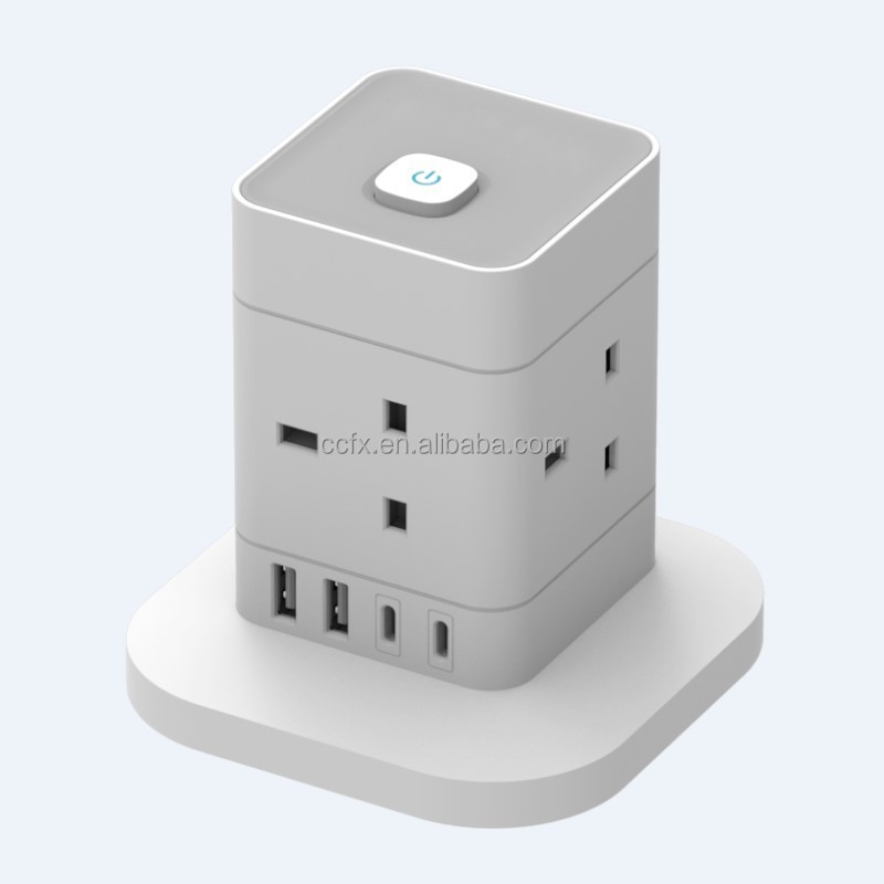 Widely Spaced 4AC Outlets 4 USB Ports UK Flat Plug Surge Protector Power Strip Electrical Extension Sockets For Home Office