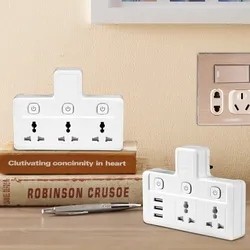 multi adapter travel adapter, power adapter, 2 AC outlets and 3 USB ports