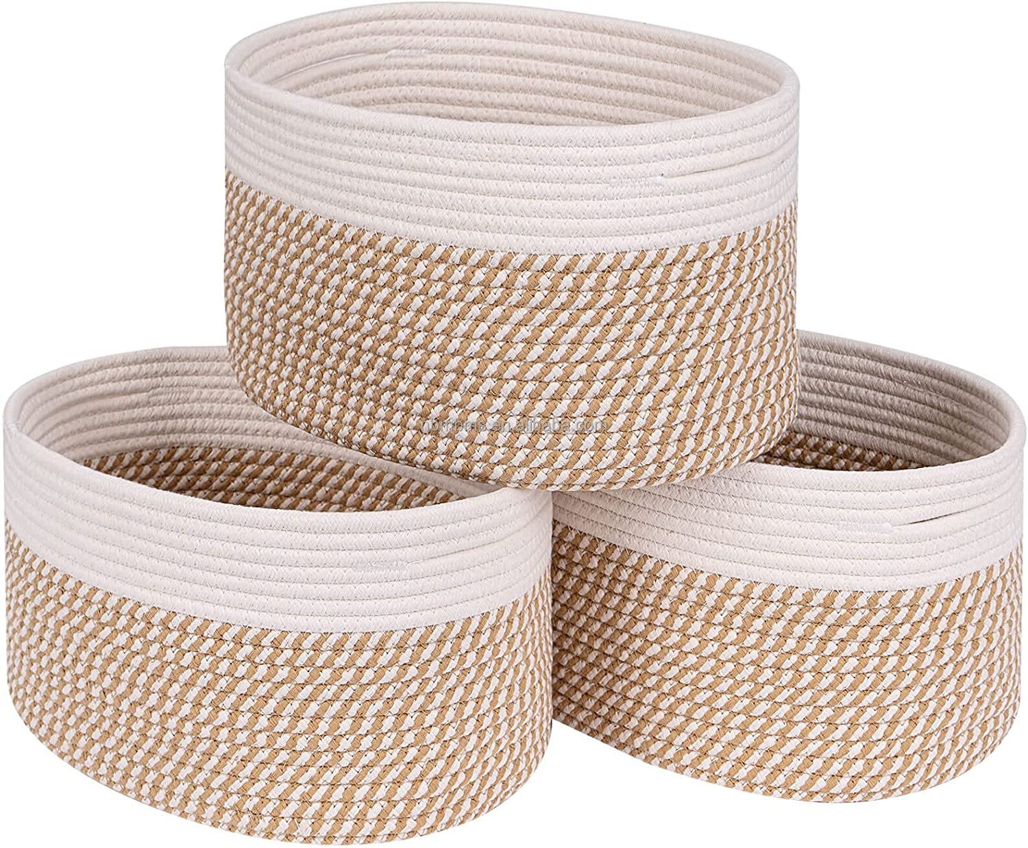 QJMAX Set Woven Cotton Rope Baskets For Shelves Storage Room Decor Basket