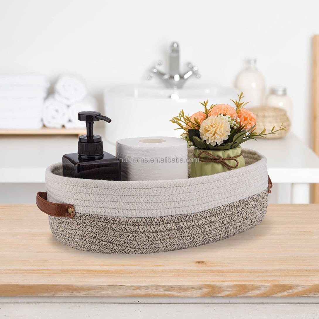QJMAX Woven Storage Basket For Toilet Farmhouse Home Decor Organizing Basket