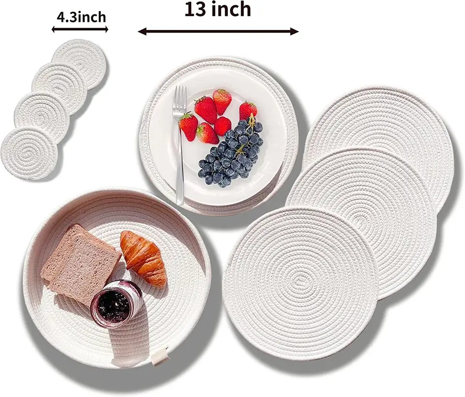 QJMAX Rope Placemats Complete With Holder Perfect For Table Decor