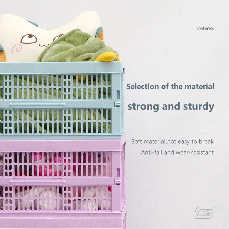 QJMAX Folding Baskets Plastic Shelf Storage Organizer Durable Storage Baskets For Home Kitchen Office Organization
