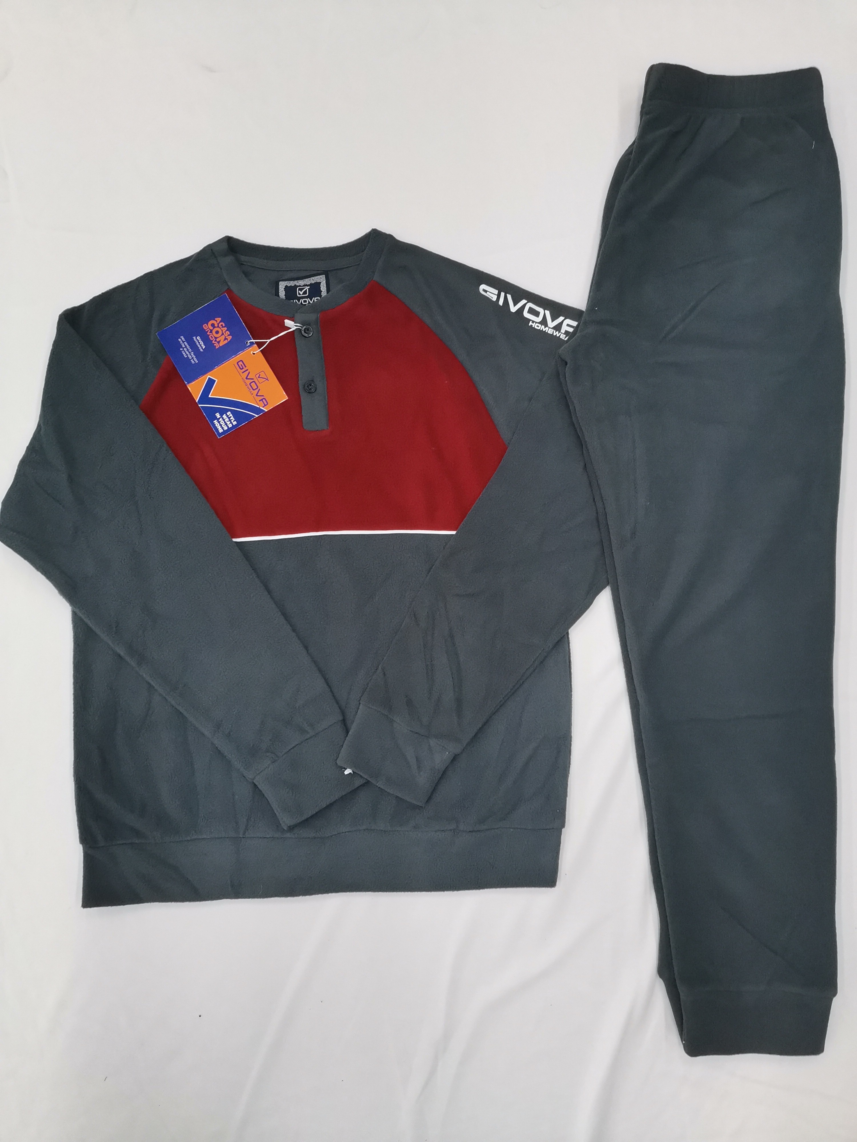 men pajamas Home sleep wear men long-sleeved gray polar fleece pajama mens leisure wear set with logo print