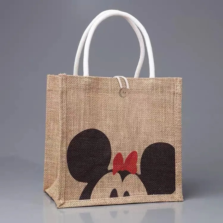 Women Fashion Jute Tote Bag With Scarves Cotton Rope Handle Custom Size Printed Hemp Shopping Bag Natural Burlap Gift Bag