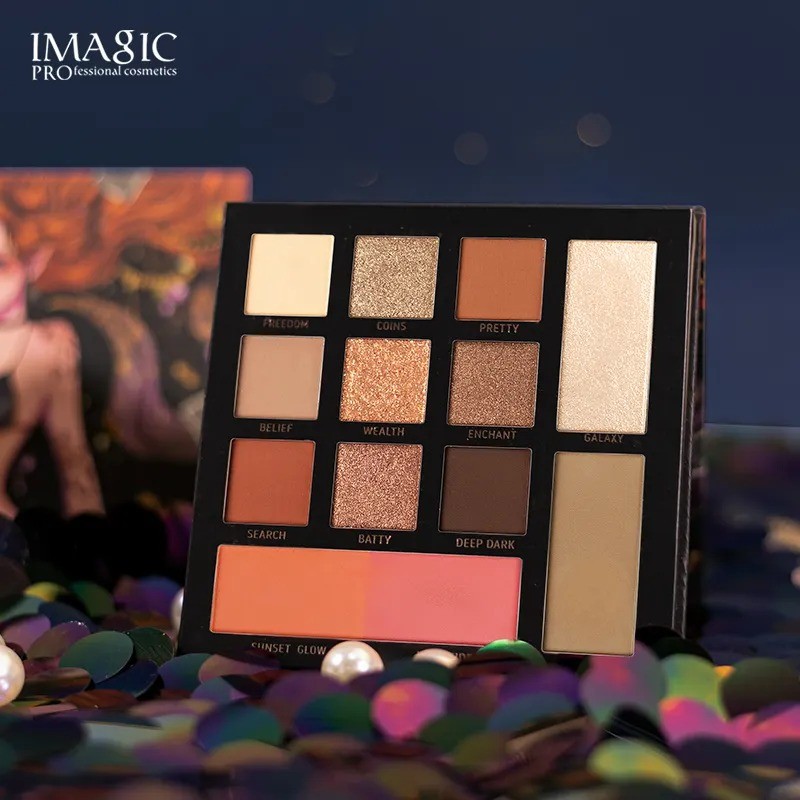 IMAGIC Lady 13 Colors Set Long-lasting Makeup Cosmetics Glitter Eyeshadow Powder With Blusher Palette
