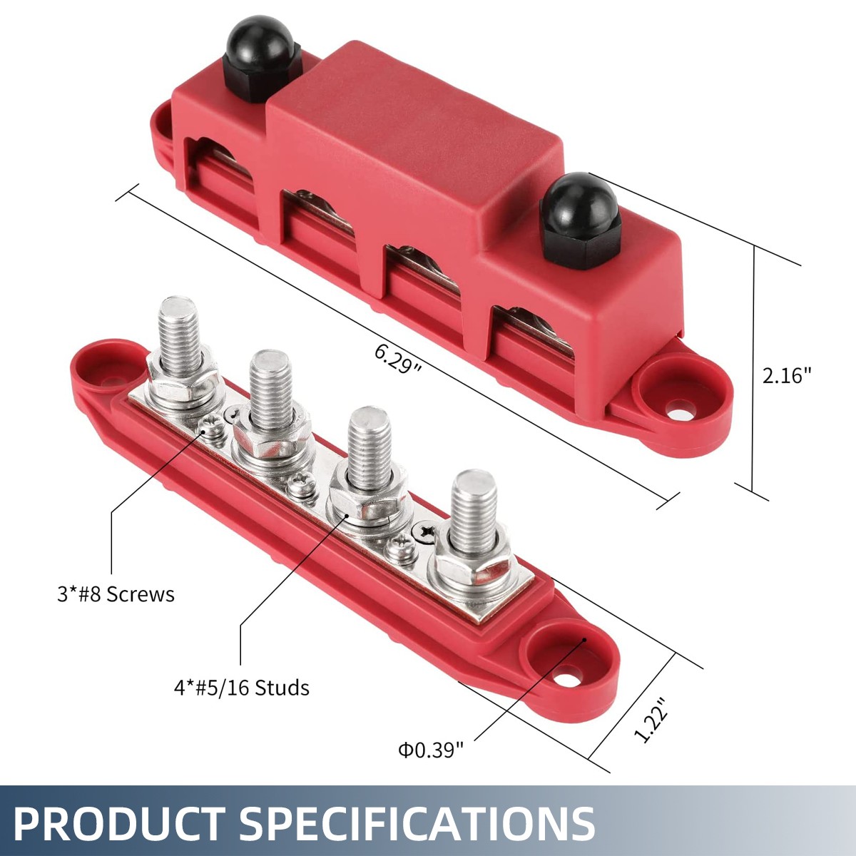Automatic Marine Electric Busbar 4 Stud 5/16" M8 Post Battery Power Distribution Terminal Block 250AMP