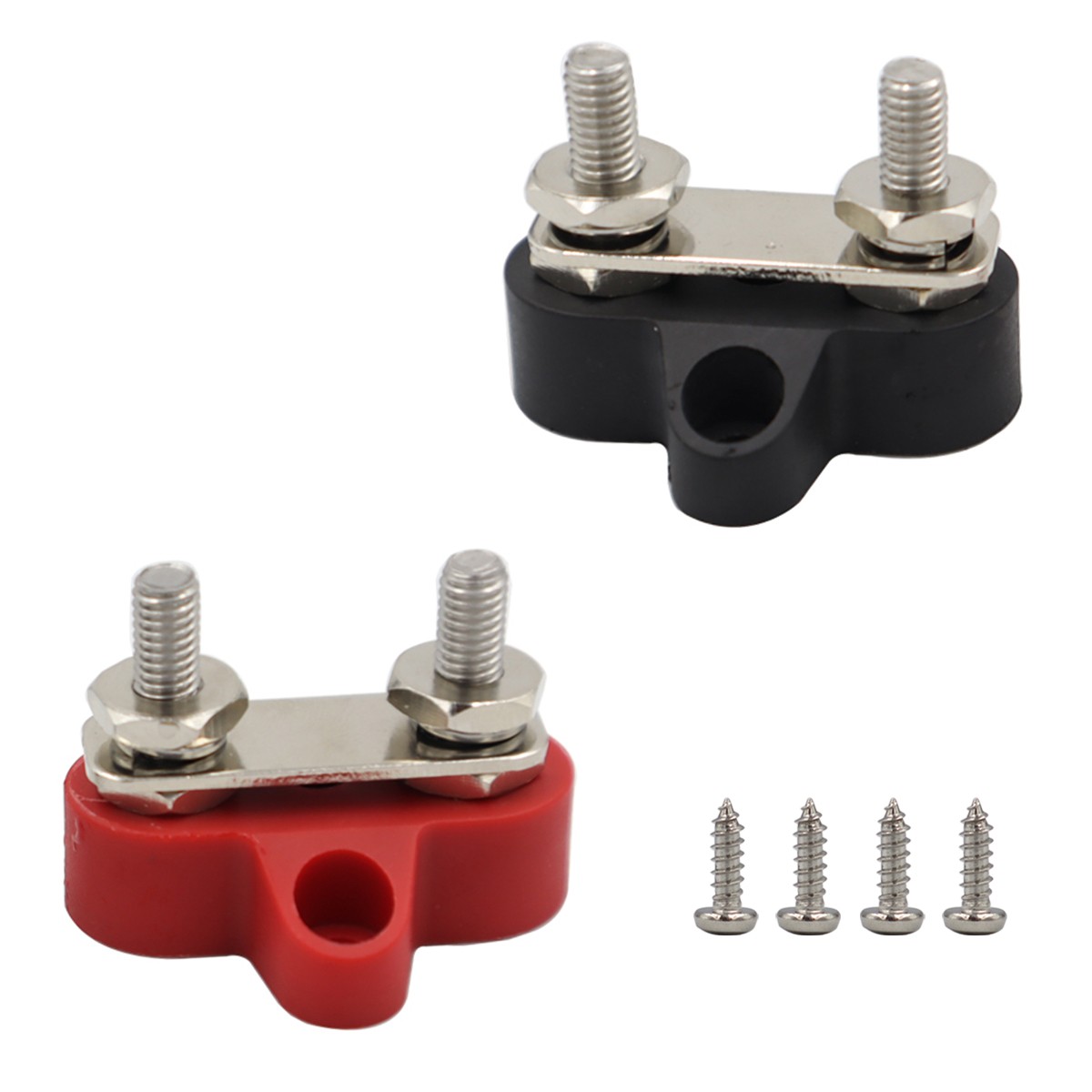 Terminal Power Distribution Block Busbar M6 Dual Studs Battery Junction Post Heavy Duty Terminal Kit (Pair Red & Black)