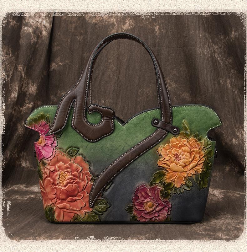 Factory High Quality Customizable Luxury Retro Designer Women Hand Bag Cute Flowers PU Leather Tote Bags