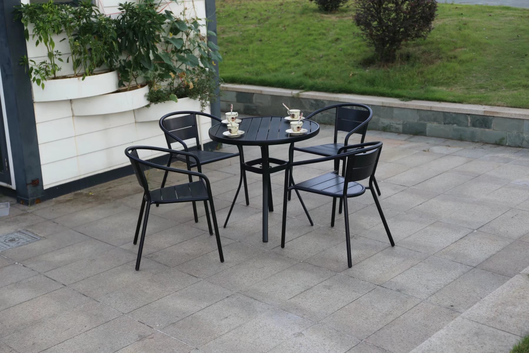 Outdoor furniture combination courtyard chair plastic wood terrace cafe terrace outdoor leisure chairs and tables
