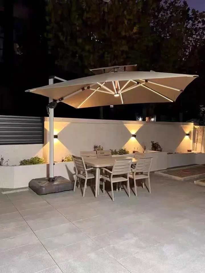 wholesale cantilever umbrella 12ft solar umbrella & base LED parasols patio outdoor garden outdoor furniture umbrellas nature