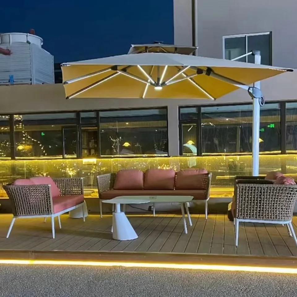 Luxury 3*4m waterproof windproof outdoor LED umbrella stock roman parasol for garden