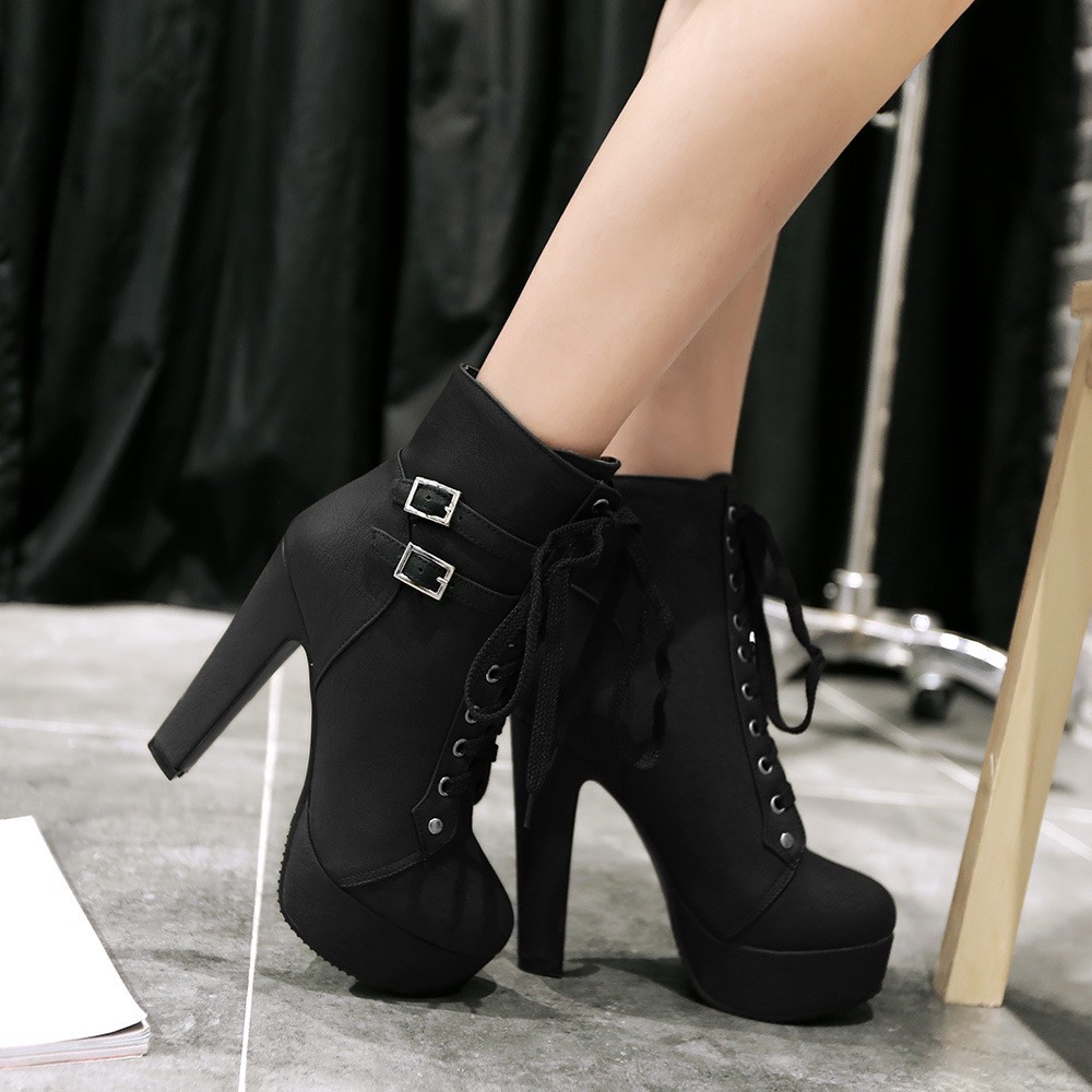 Hot Sale High Heeled Women Shoes With Cross Strap And Wear-Resisting Rubber Sole Thermal And Thicken Shoes For Women