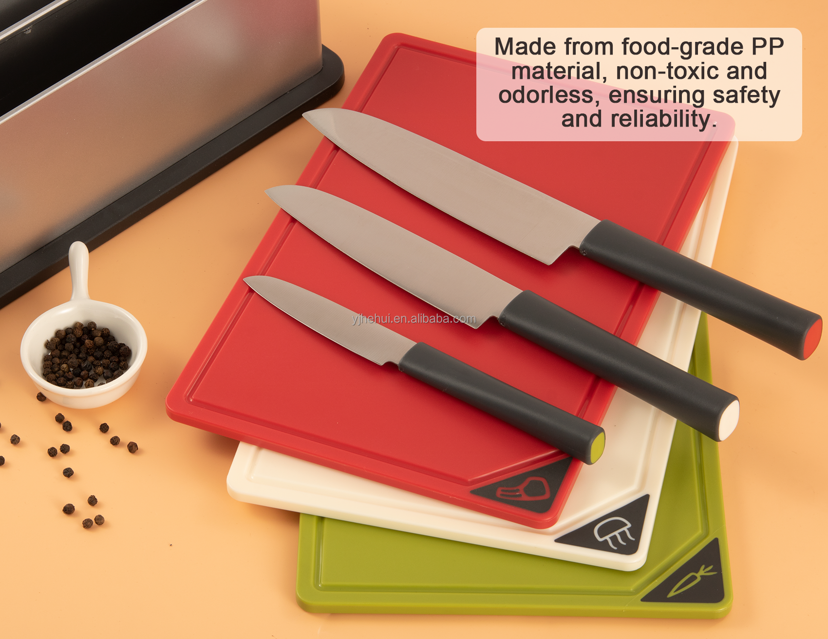 Multifunctional cutting board and knife set with separate cutting boards for raw and cooked food