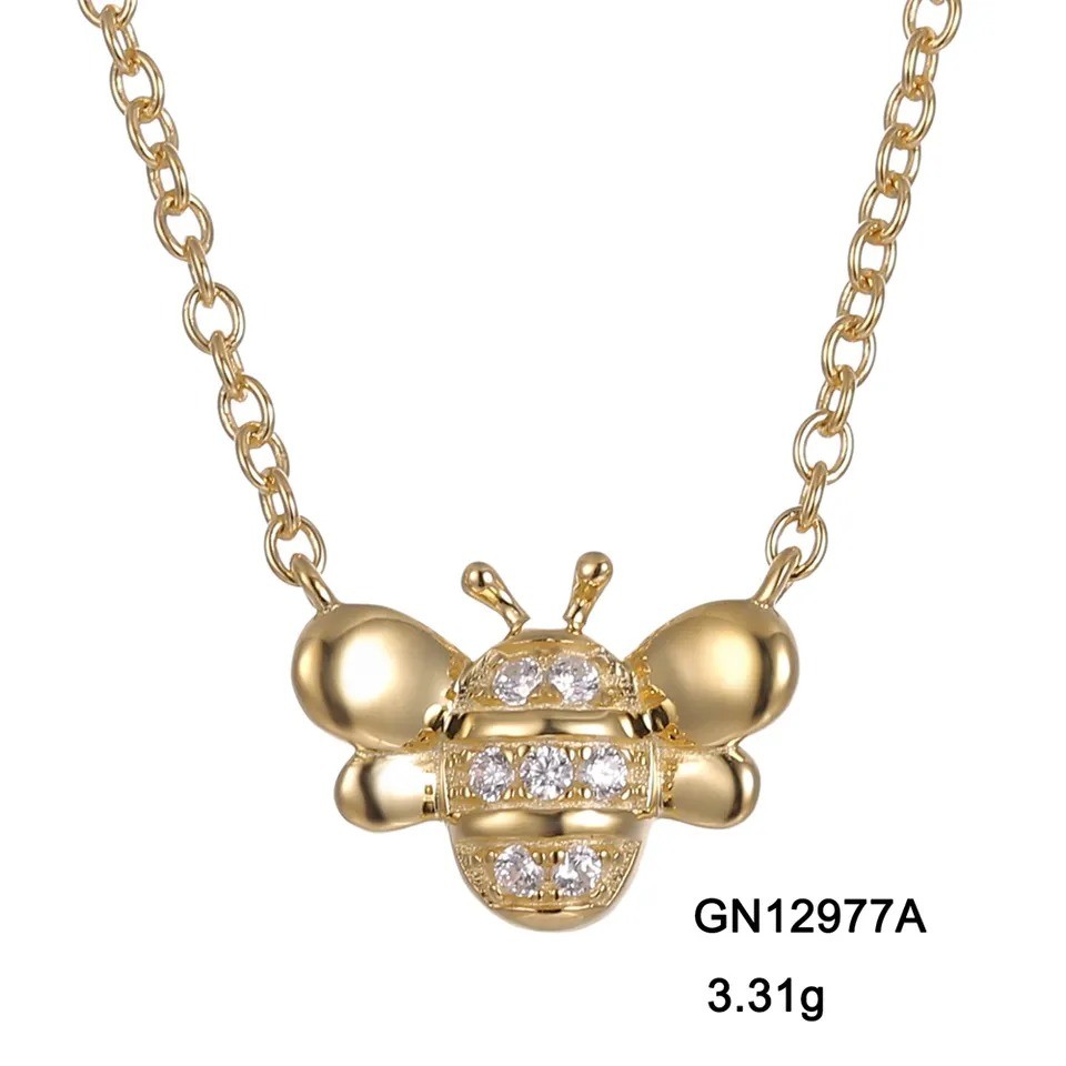 Grace Jewelry Cute Honey Bees Earrings Necklace Gold Plated 925 Silver Zirconia Jewelry Set