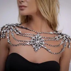 Hot selling rhinestone shoulder chain exaggerated tassels multi-layer rhinestone tassels sexy body chain women jewelry