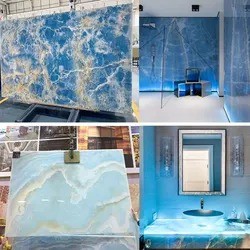 Goldtop OEM/ODM onix Decoration home Blue Onxy with white vein blue onxy slabs tiles for vanity tops
