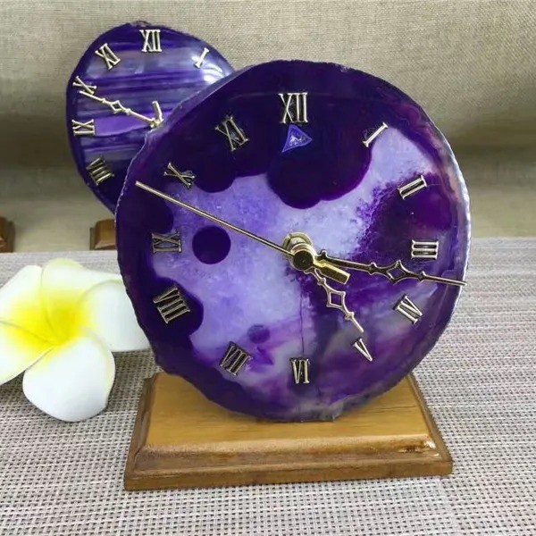 Wholesale Natural Colourful Cute Crystal Agate Slice Clock Agate Clock For Decoration