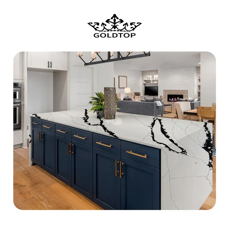 GOLDTOP OEM/ODM Cuarzo quarzo Quartzo 5002 Calacatta Pradan Quartz Stone Countertop Prefab Artificial Quartz