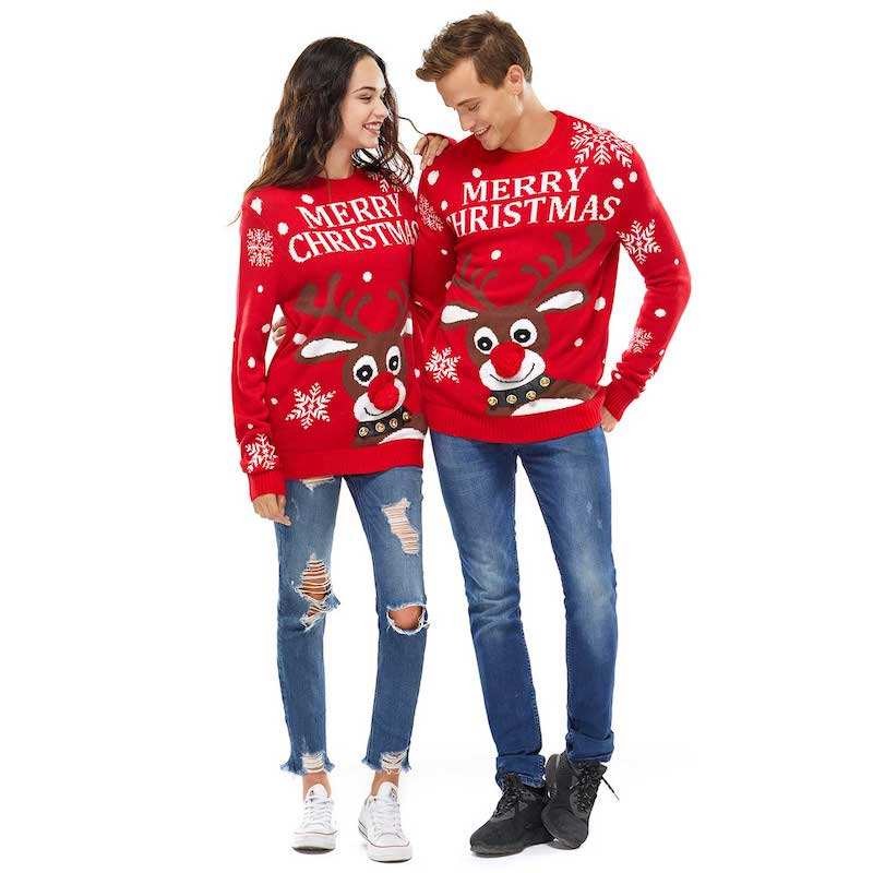 2023 Supplier Women's Christmas Sweater Ugly Pullover Glitter Lights Funny Santa Reindeer Fair Isle