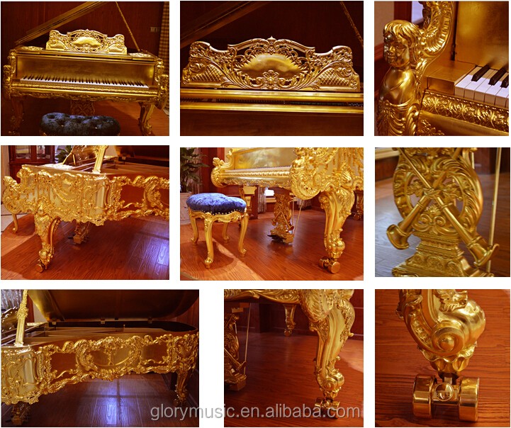 Luxury Gold piano and hand carved brown Grand Piano SG168 for sale, Luxurious furniture