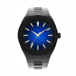 High Quality Private Label Blue Dial Frosted Stainless Steel Heren Horloge Quartz Montre Unique Watches for Men