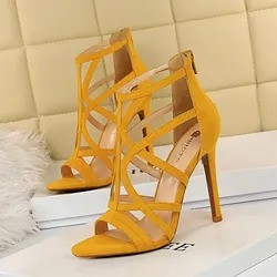 Summer Fashion Suede Block High Heel Sandals Sexy Big Tree Heels Shoe for Women New Style Heels
