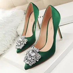 Korean Style Fashion Ladies Pointed Pump Good Quality Shiny Diamond Low-cut Women Stiletto Heels