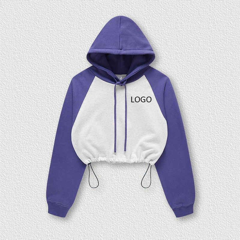Custom LOGO Women Contrast Color Crop Top Hoodie Casual Women's Hoodies & Sweatshirts Pullover Cropped Oversize Hoodie for Woman