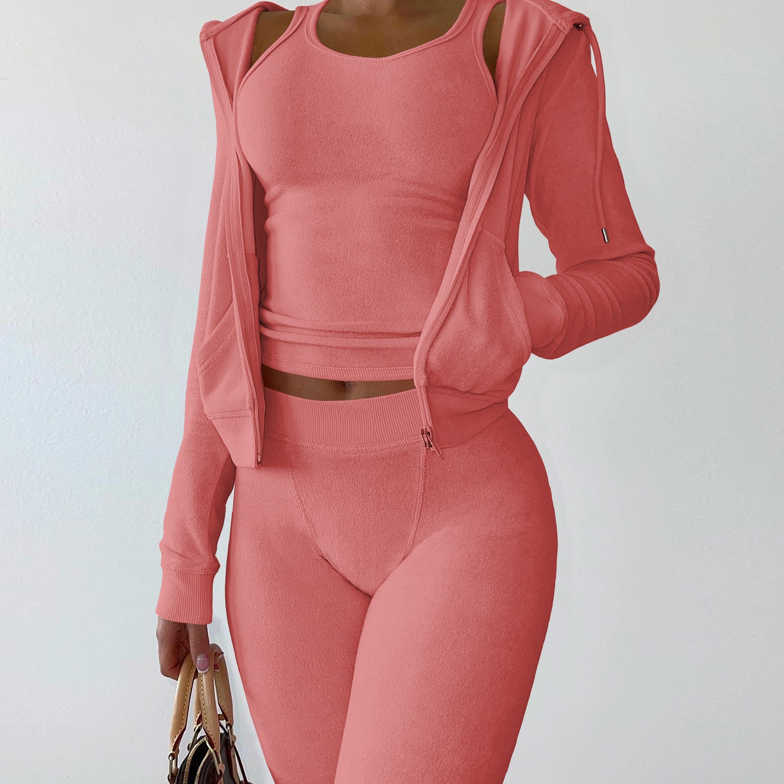 Loungewear terry towel clothing crop vest sweatshirt tracksuit legging sweatpants and hoodie 3 piece set fall 2022 women clothes