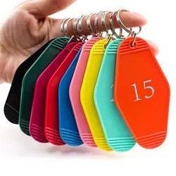 Custom logo motel key ring vintage plastic retro vintage motel key chain custom room motel hotel keychain blank bulk