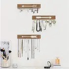 Set of 3 multipurpose rustic brown utility wall storage wood hanging jewelry organizer