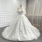 Luxury Lace Bridal Gown Sweetheart Straps Florals Appliques Ball Gown Ivory Veil Wedding Dresses