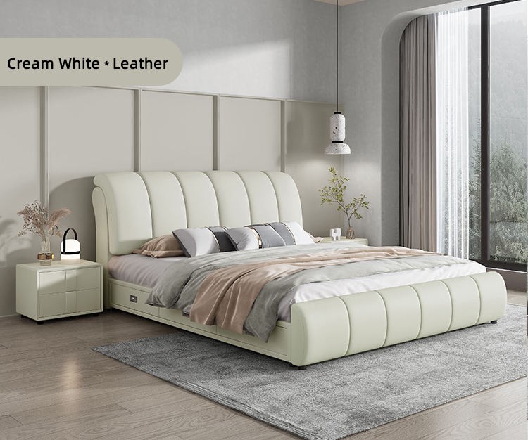 Kainice Leather Upholstered Bed Gas Lift Storage Soild Wood Design King Size Bedroom Furniture Wooden Bed Frame With Drawers