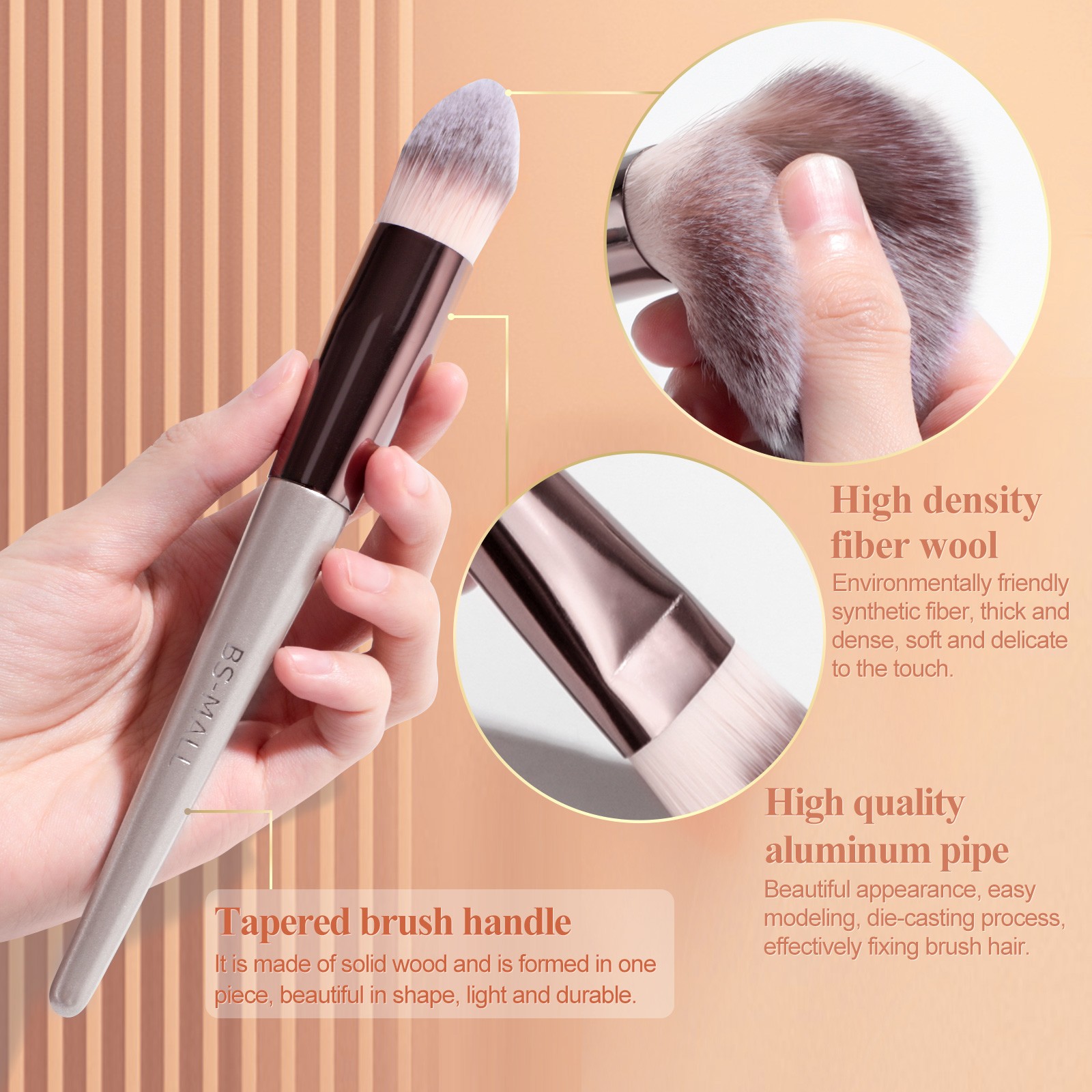 BS-MALL 18pcs Makeup Brushes Champagne Gold Wholesale Custom Logo Full Makeup Brush Set with Cylinder Case