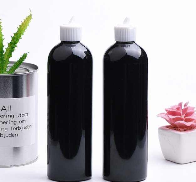 Customize luxury logo print 400ml round shoulder black PET cosmetic Battery cap Dish soap washing Clean packaging bottle