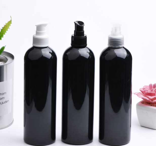 Custom Luxury black 400ml PET plastic round shoulder cosmetic skincare toner serum Facial Cleanser Mask lotion cream bottle