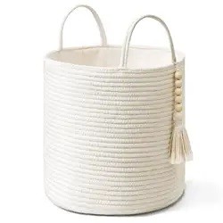 Woven storage baskets Decorative rope baskets Wooden beads decorative jute baskets for Blankets toys