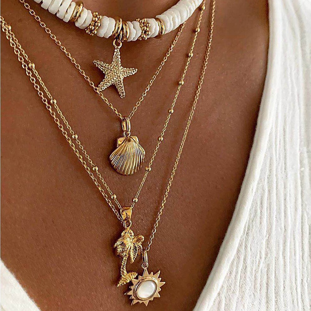 Vintage Soft Clay Starfish Shell Necklace Simple Alloy Necklaces Set
