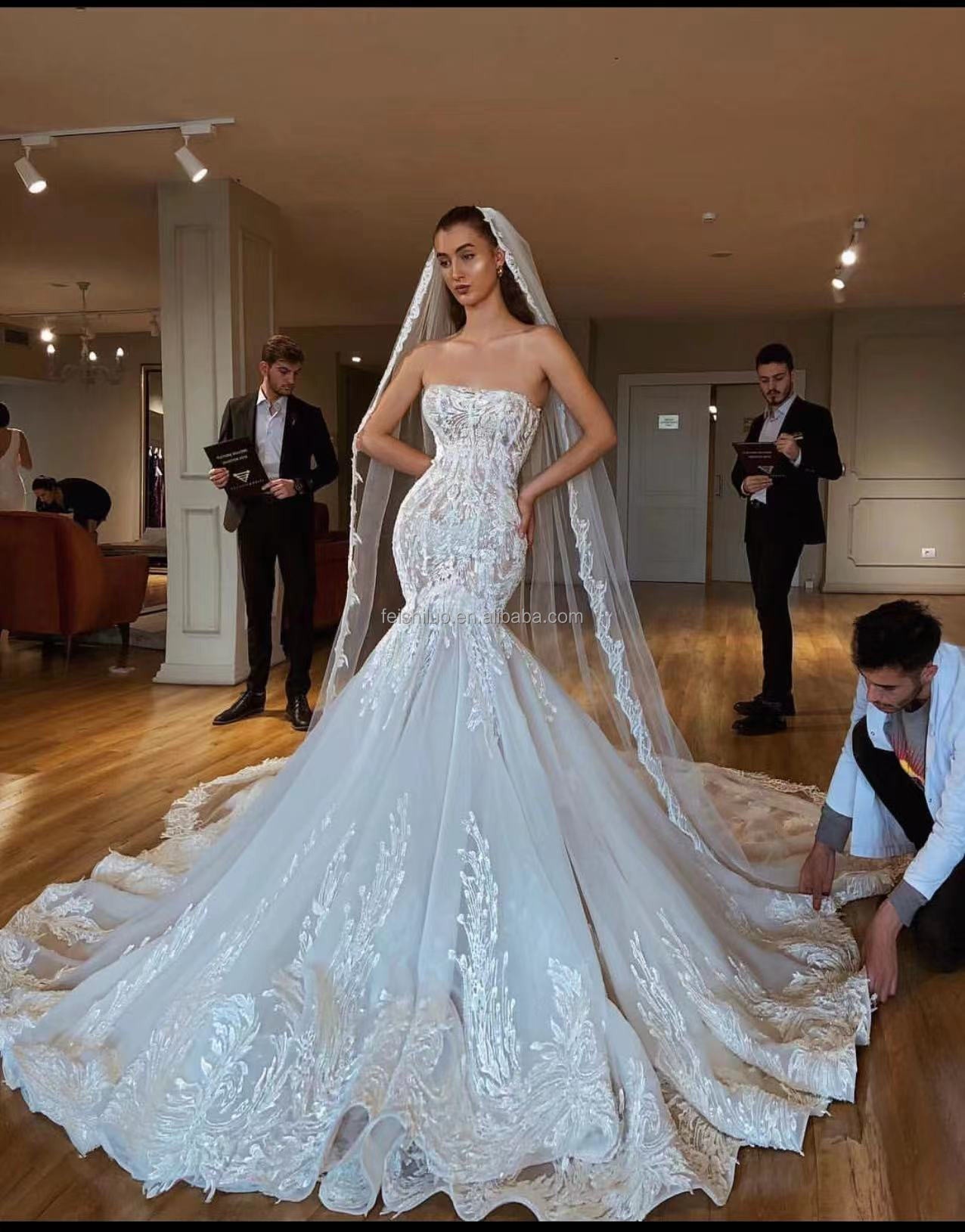 Feishiluo Luxurious Bead Mermaid bridal dress With Long Bead Shawl wedding dress for women Wedding Gown