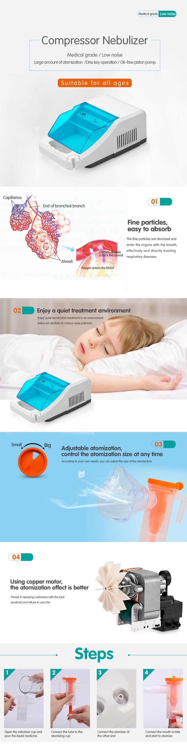 High Quality ISO Portable Compressor Nebulizer With Accessories Portable Medical Nebulizer Machine