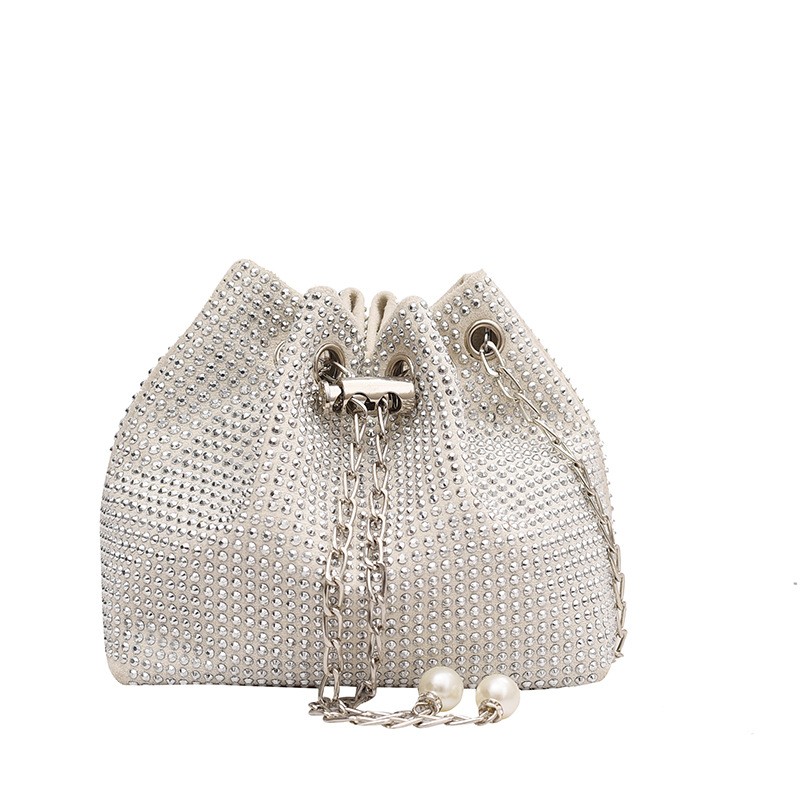 Korean Simple And Sweet Ladies Bright Diamond Small Bag Chain Bucket Messenger Bags