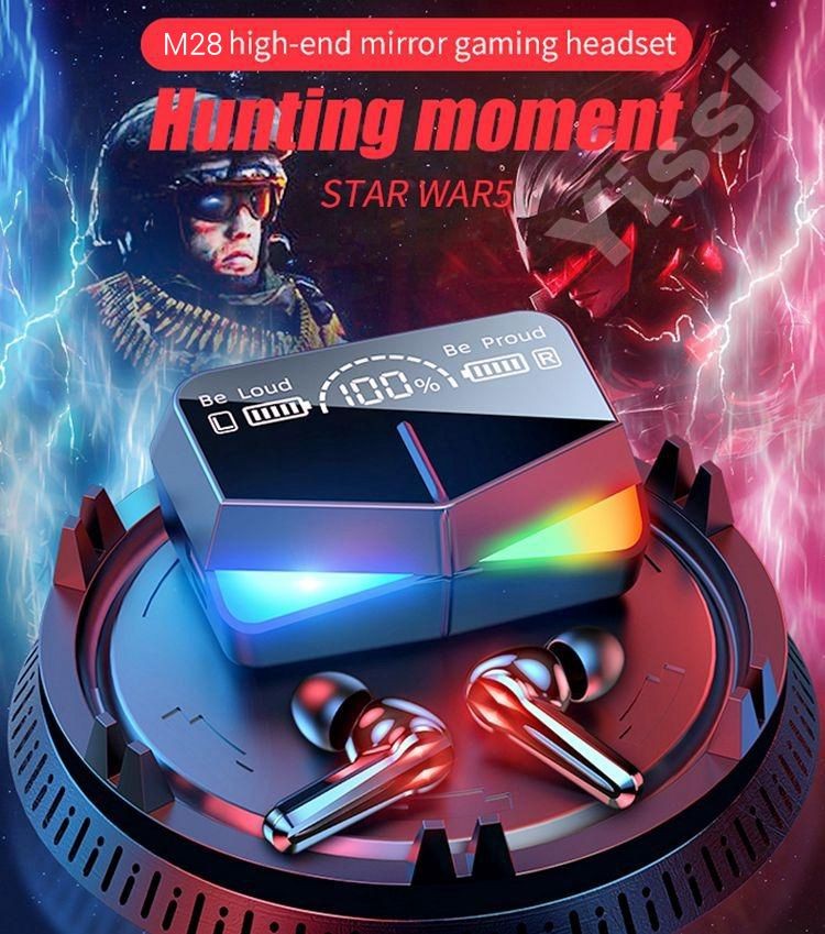 High Quality Mirror Tws M28 Gaming Music Dual Mode Earbuds Stereo HiFi Sound Earphone Wireless Headset With 2000mah Powerbank