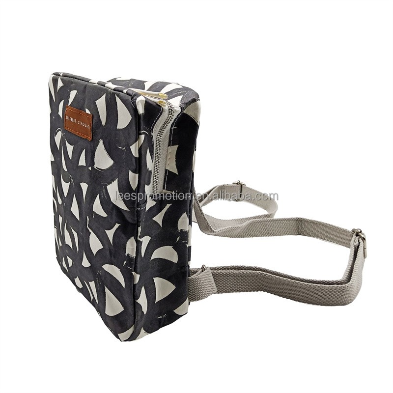2023 New Design Black And White Kraft Paper Environmental Protection Backpack Pouch Graffiti Packsack Multiple Layers Knapsack