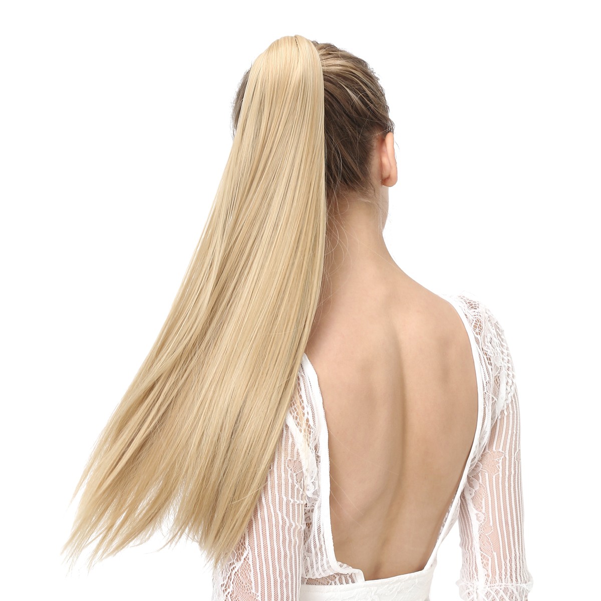 Wholesale High Quality Vendors 24 Inch Synthetic Fiber Silky Straight Colorful Wrap Around Hair Ponytail Extension Wig For Women
