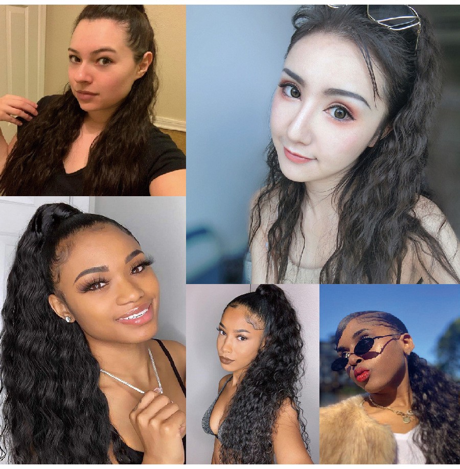 Wholesale 22in Synthetic Hair Natural Afro Puff Ponytails Long Kinky Curly Wrap Around Ponytails Wig Extension For Black Women