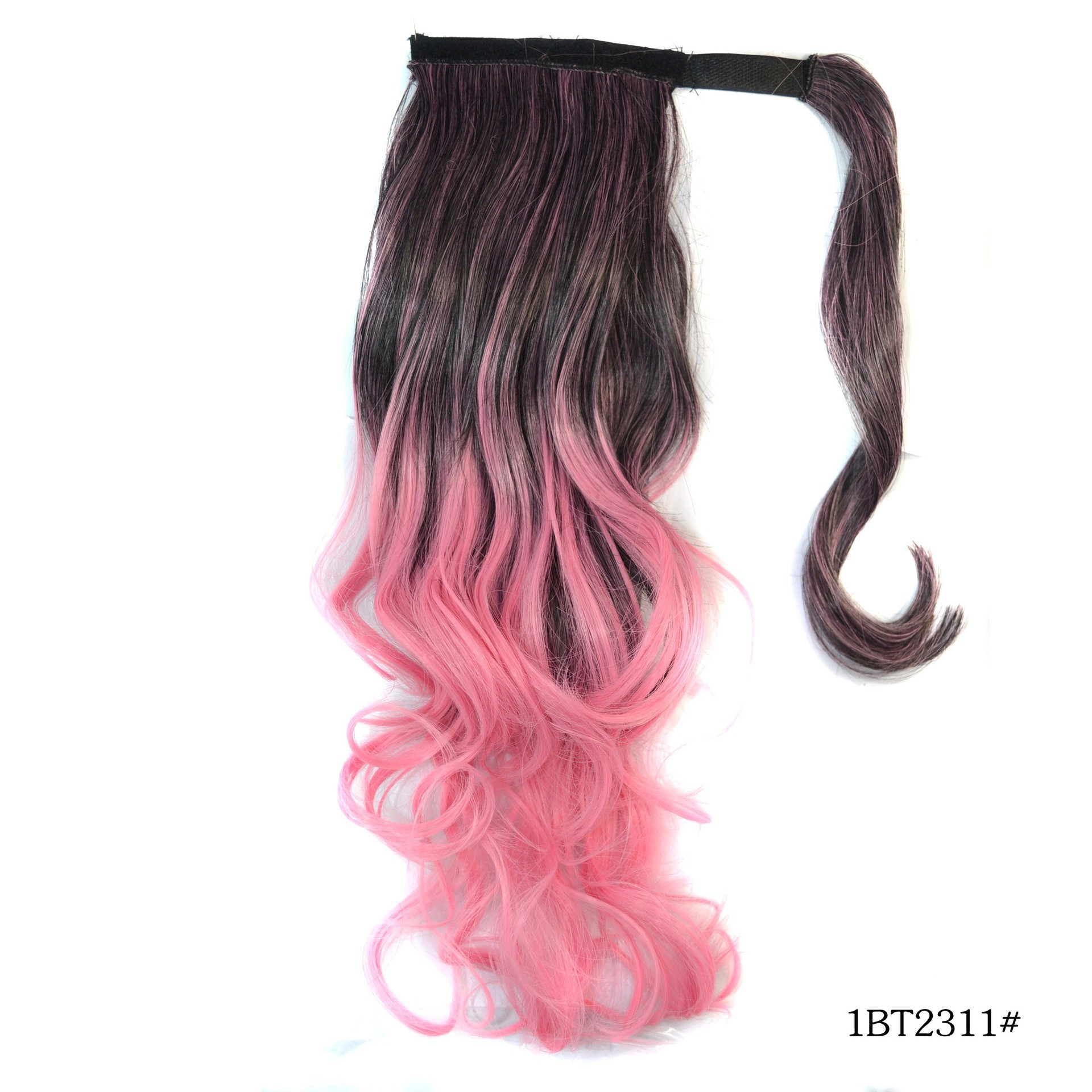 SARLA Long 16inch Wavy Curly OEM Synthetic Hairpieces Hair Pink Colorful Ombre Wrap Around Kids Ponytail Extensions Clip in