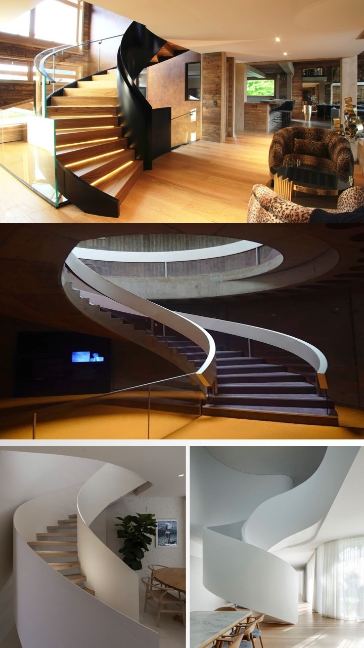 Classic curved staircase design of powder coating steel structure from Foshan manufacturer comply with US building code
